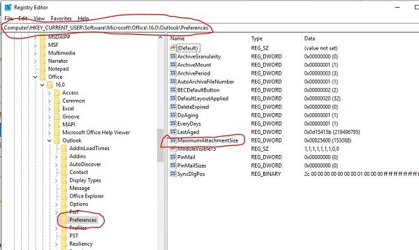 Tăng dung lượng file đính kèm trong outlook 2010-2019